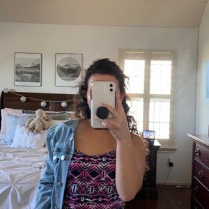 Pink and navy blue patterned tank top